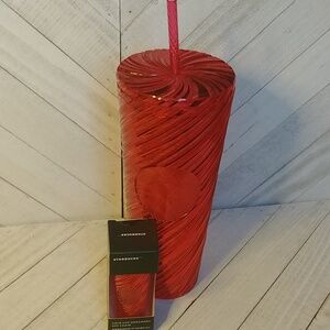 NWT 2 Pc. Starbucks Tumbler and Matching Keyring/ Ornament Red Shiny 2 P…